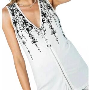 NEW VOCAL APPAREL zippered front tank top in cream / black